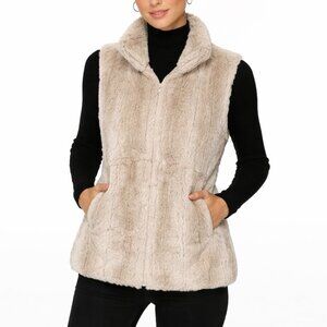 Kristen Blake Reversible Faux Fur Puffer Vest Womens L Neutral Winter Large Soft